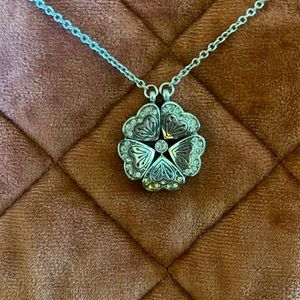 Brighton Convertible Crystal Heart Necklace Silver Tone Metal Magnetic Pendant